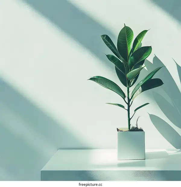 Green Plant Potted in White Against a Light Green Wall