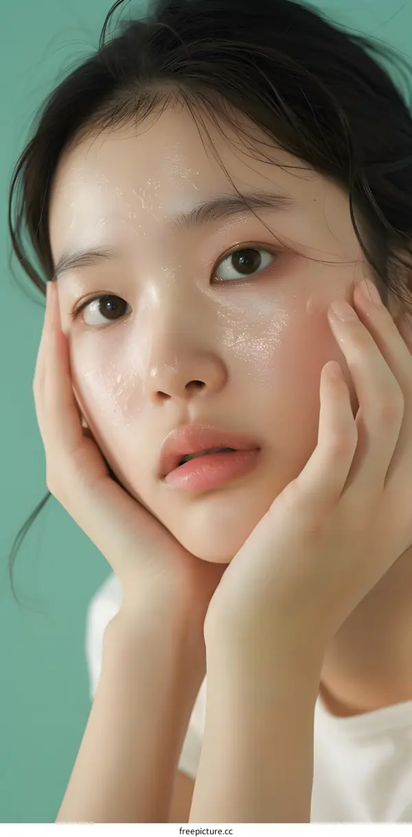 Portrait of a Young Asian Woman with Wet Skin