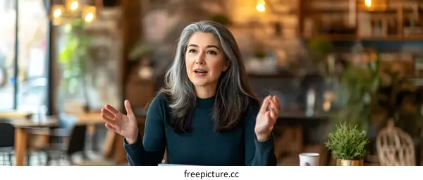 Woman Talking In Cafe