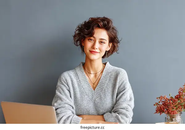 Confident Woman Working on Laptop