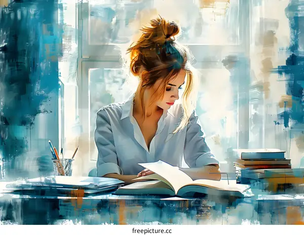 girl reading book near the window