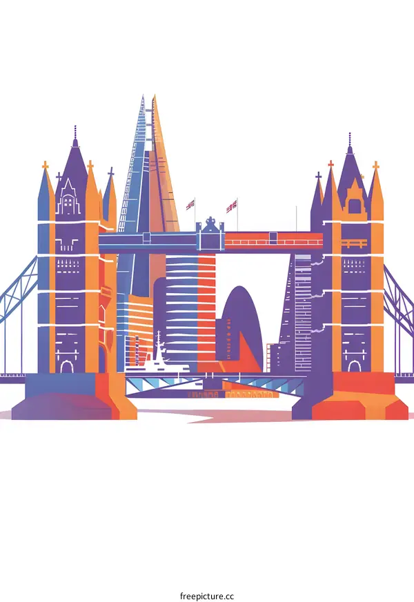 London City Skyline Illustration with Tower Bridge and Shard