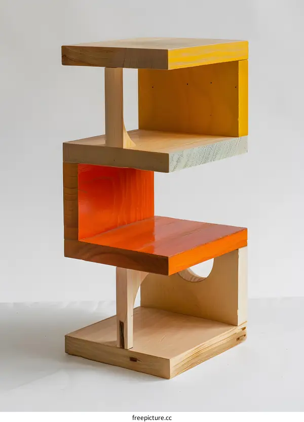 Modern Wooden Shelf Unit With Bright Colors