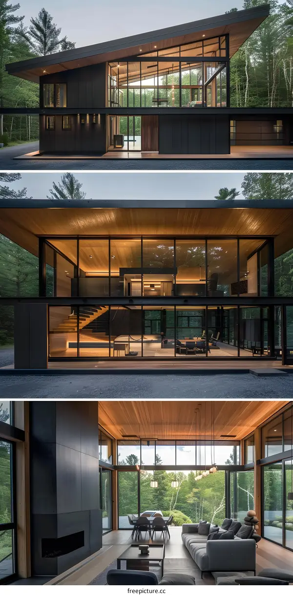Modern Glass House in a Forest Setting
