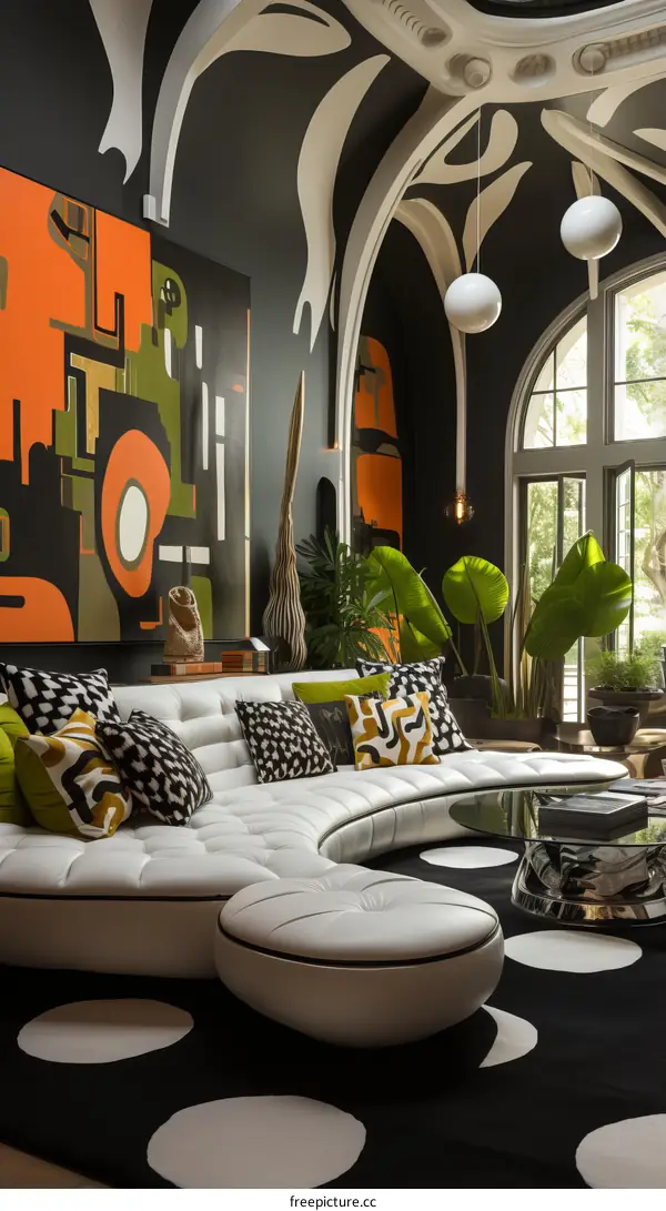 Bold and Colorful Retro Revival Living Room Interior Design