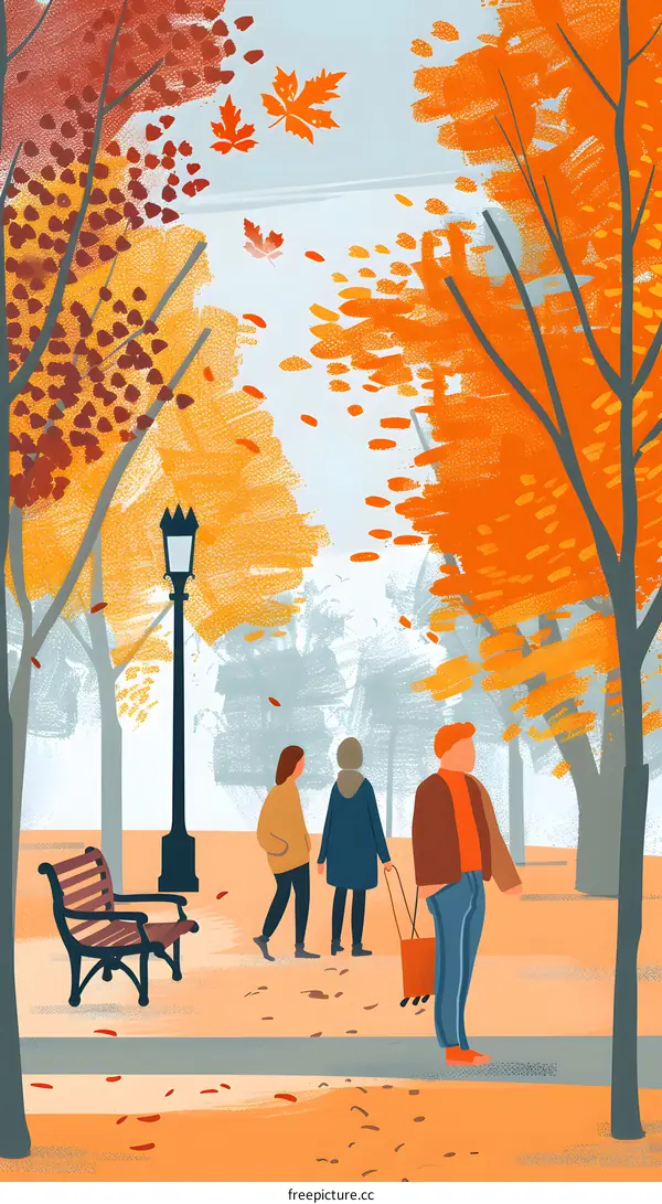 Autumn Leaves Fall in a Park