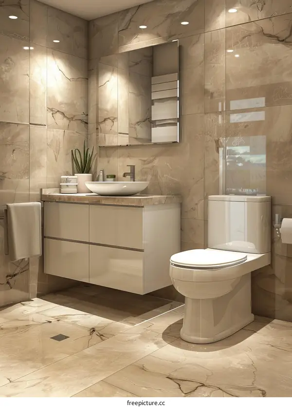 Modern Beige Bathroom with Elegant Tiles and Fixtures