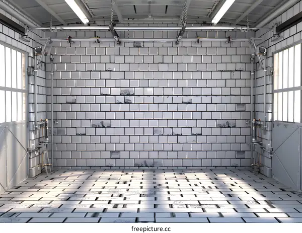 Empty Industrial Interior With White Brick Wall And Ceiling