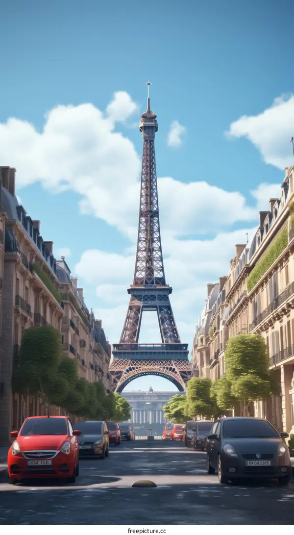 Parisian Street with Eiffel Tower in the Distance