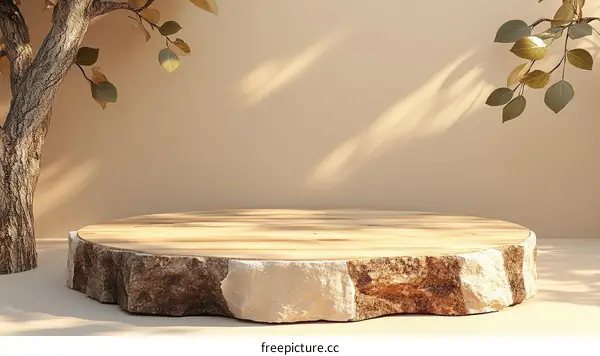 Wooden Stump Display Stand with Natural Background