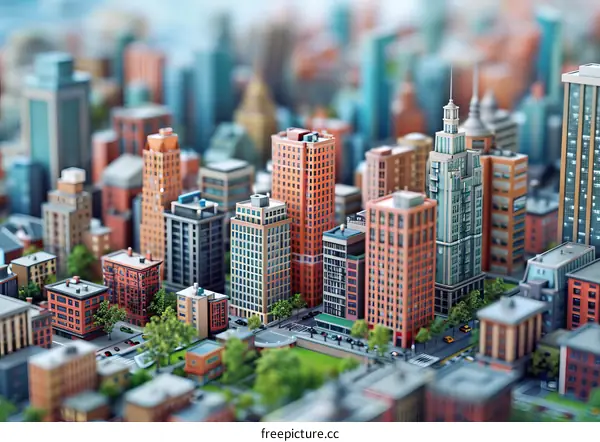 Detailed Miniature Model Depicting a Bustling Urban Metropolis