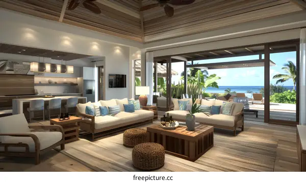 Modern Tropical Villa Living Room Interior Design with Ocean View