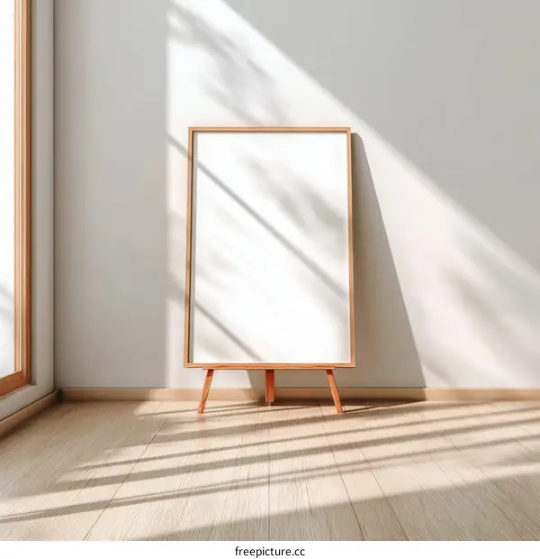 Empty Wooden Frame on Easel in a Modern Room