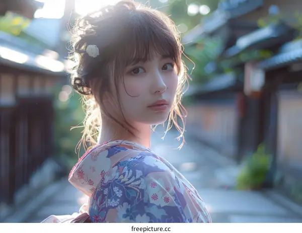 Beautiful Japanese Woman in Traditional Kimono