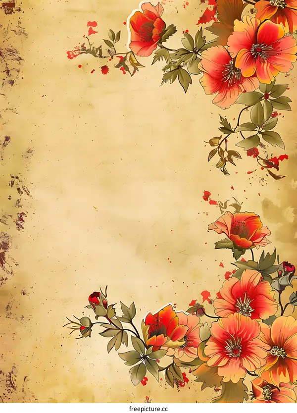 Vintage Floral Background With Red Flowers
