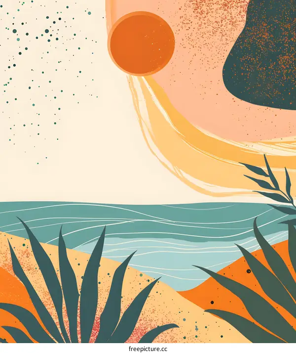 Abstract Summer Beach Sunset Landscape Illustration