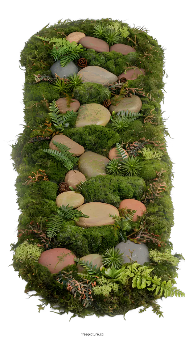 [Transparent Background PNG]Moss Covered Stones and Plants Wall Decor