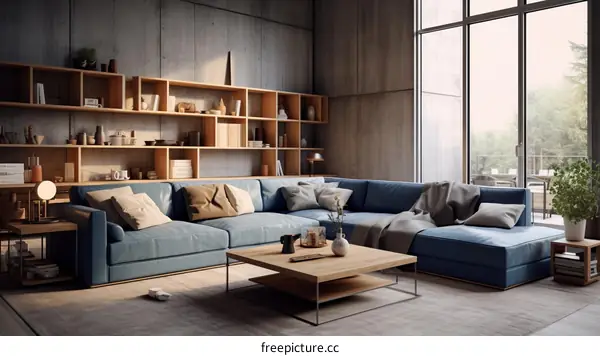 Blue Modern Minimalist Living Room Interior Design