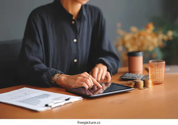 Business Woman Working on a Tablet at Office