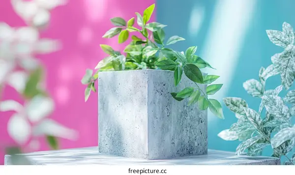 Stylish Concrete Planter with Lush Greenery