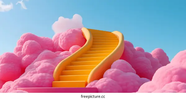 Yellow Staircase Leading to Clouds