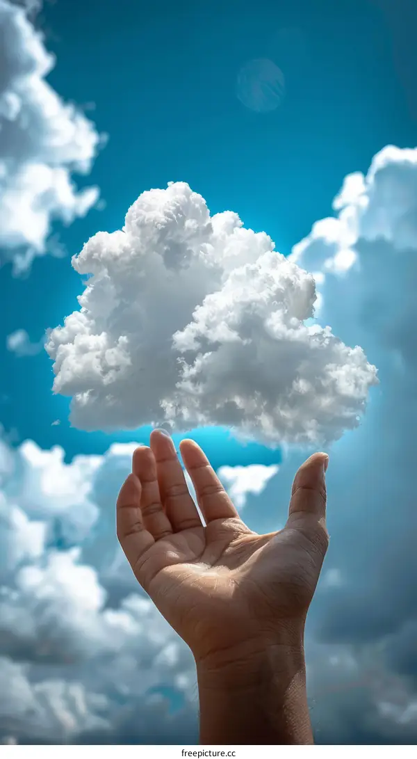 Hand reaching for the cloud in the sky