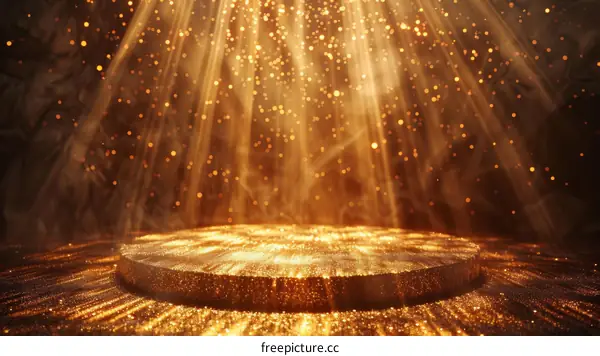 Golden particles background with spotlight