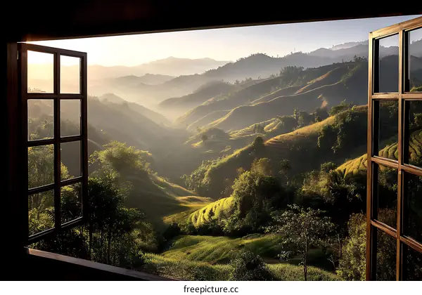 Majestic Mountain View Through an Open Window