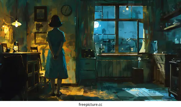 Woman in a Room Looking Out the Window