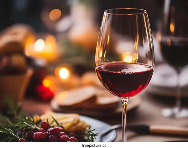 Glass of Red Wine on a Table with a Blurred Background