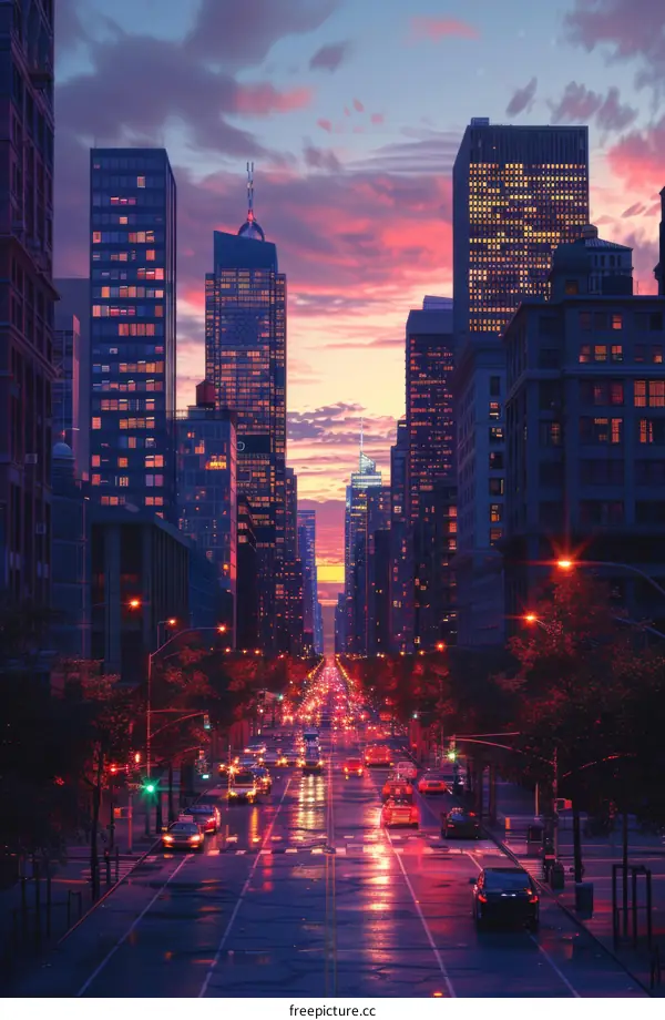 Rainy Cityscape Evening Urban Scene