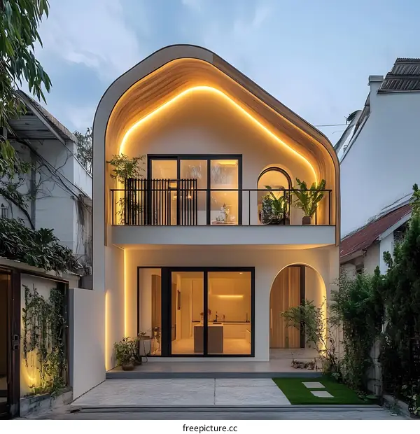 Modern Minimalist Home Exterior Design with Curved Roof