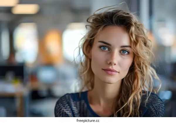 Portrait of a beautiful young woman with blonde hair and blue eyes