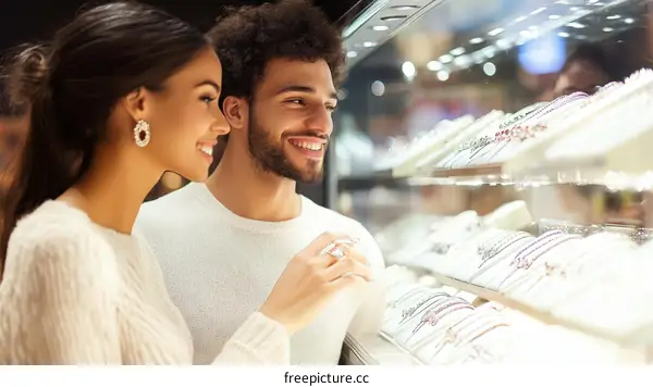 Couple Shopping for Jewelry in a Store