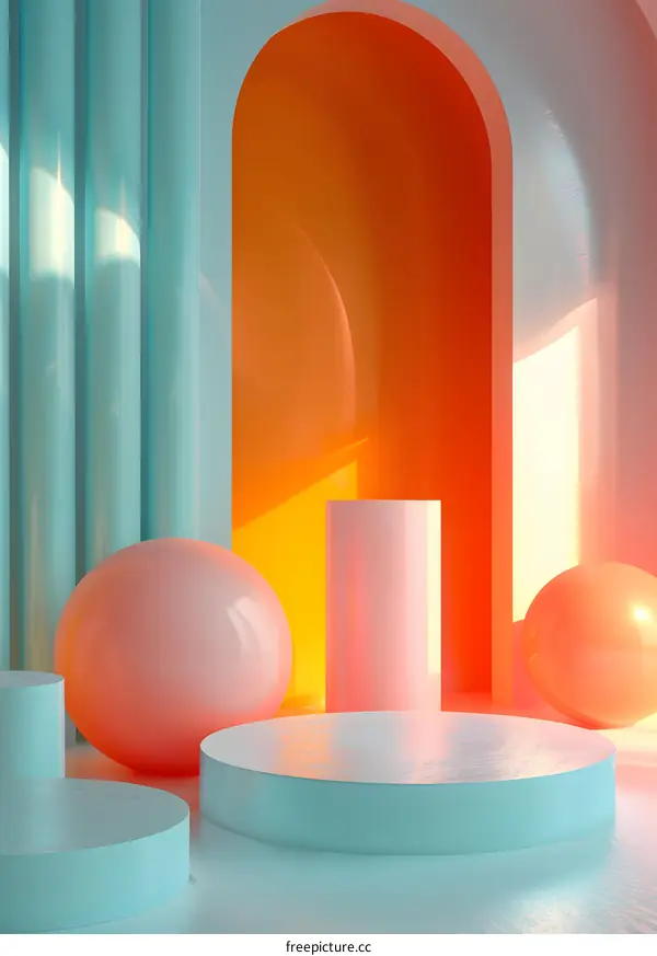 Abstract Composition with Geometric Shapes in Pastel Colors