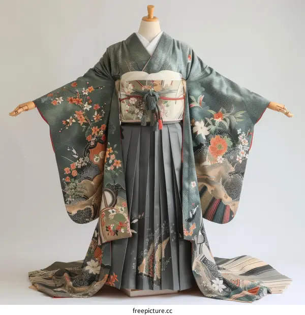 A woman wearing a kimono with a floral pattern