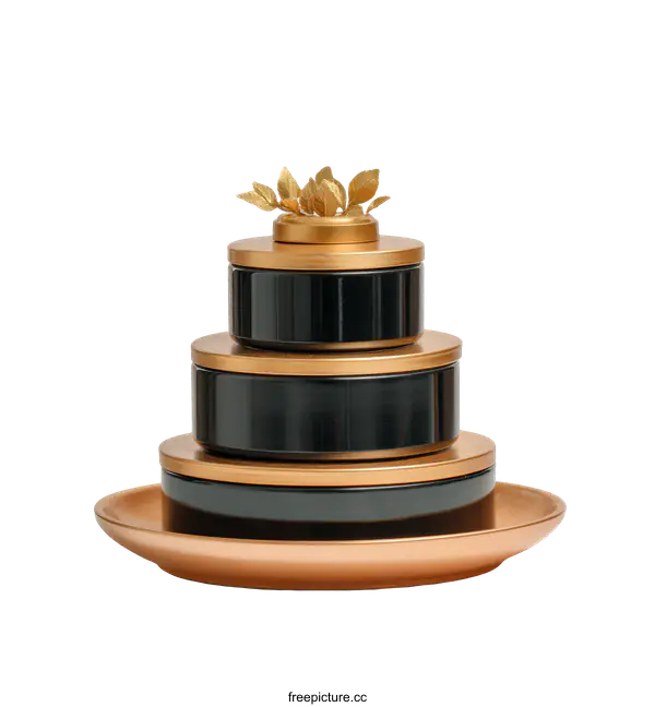 [Transparent Background PNG]Elegant Black and Gold Nested Storage Containers