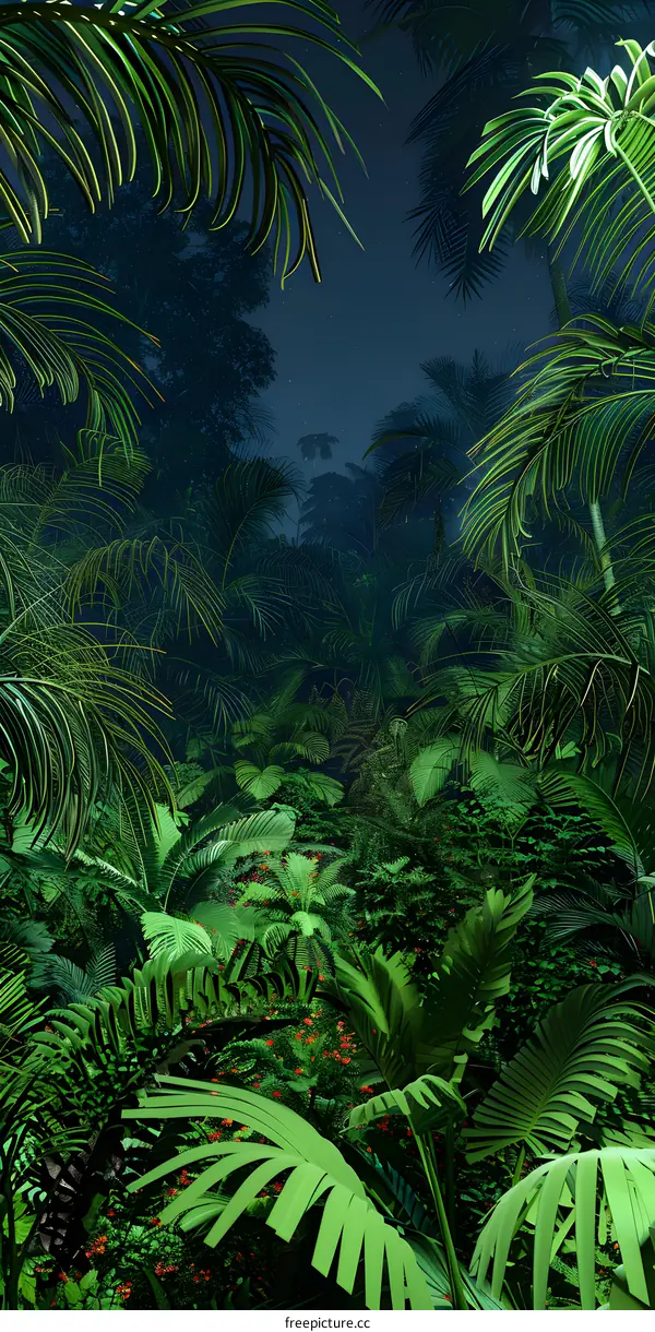 Tropical Jungle Nighttime Landscape