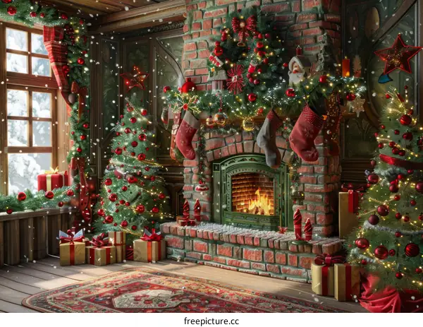Christmas Tree by the Fireplace