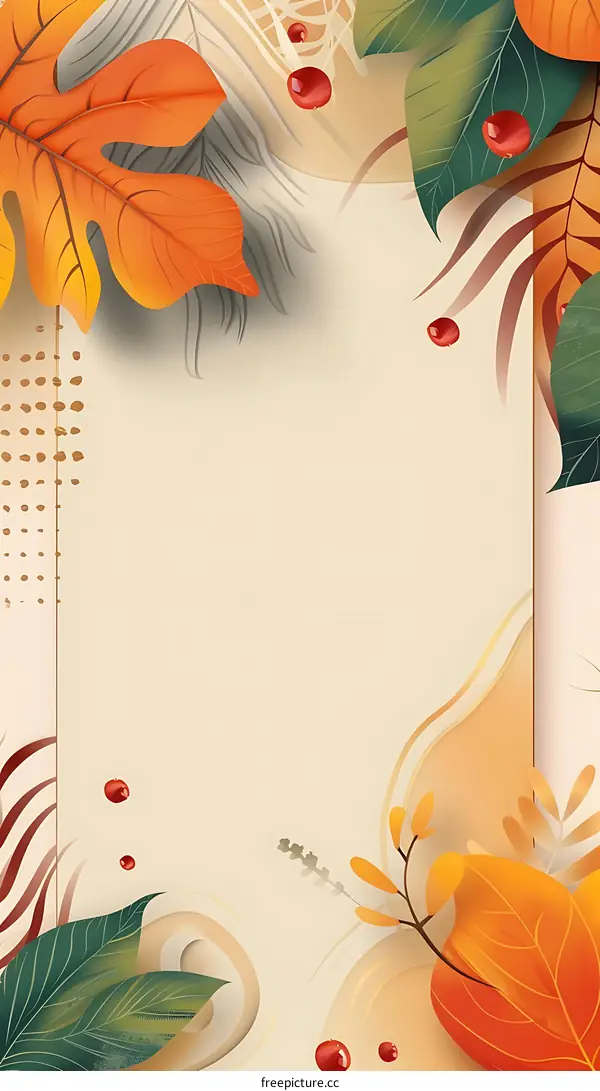 Autumn Leaves Background With Beige Texture