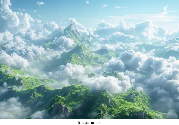 Breathtaking Mountain Peak View with Clouds and Mist