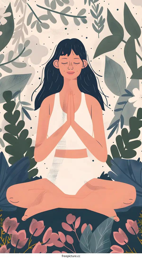 Woman Meditating in a Garden Illustration