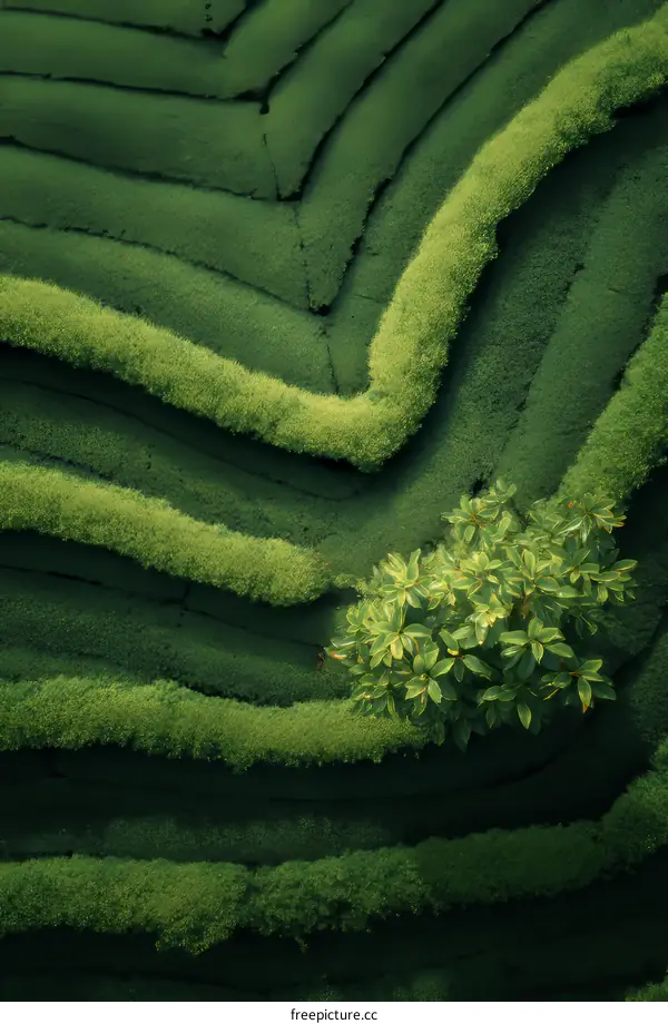 Green Tea Plantation Terraces Aerial View