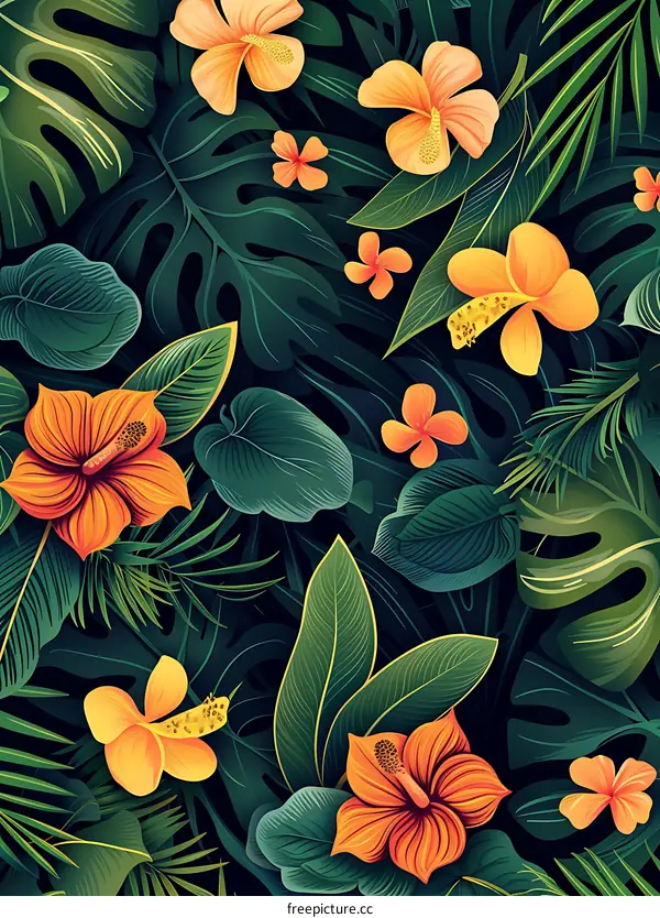Tropical Floral Pattern Seamless Background