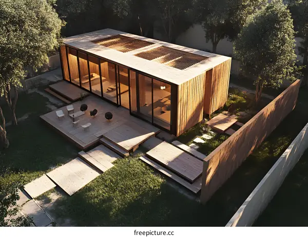 Modern Minimalist Wooden House with Patio and Garden