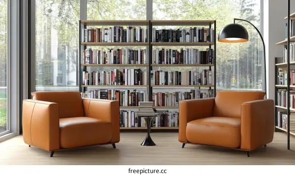 Modern Reading Room Single Armchair with Bookshelf