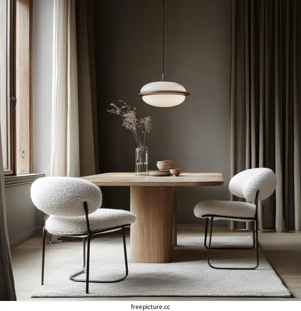 Modern Dining Room Interior Design with Wooden Table and Chairs