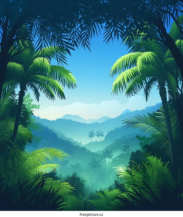 Tropical Rainforest Jungle Landscape Illustration