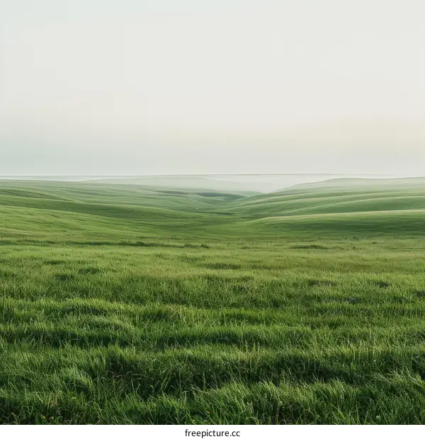 Rolling Green Hills Under a White Sky