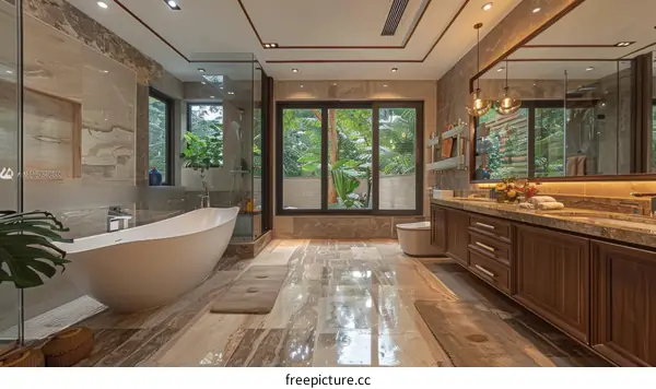 Modern bathroom with bathtub and shower
